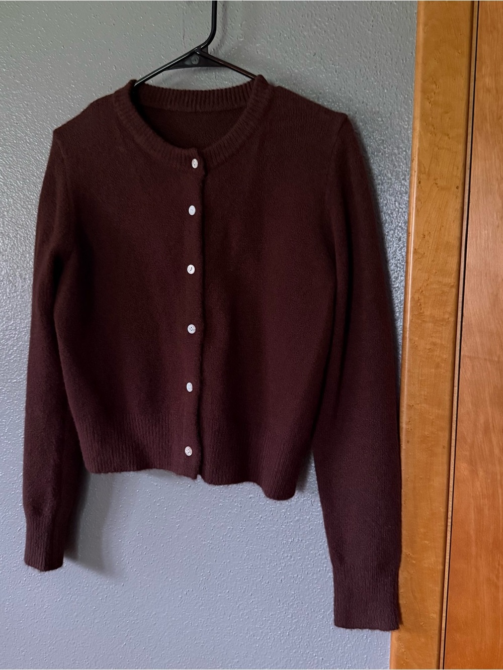 Cider Dark Brown Button-Up Cropped Knit Cardigan